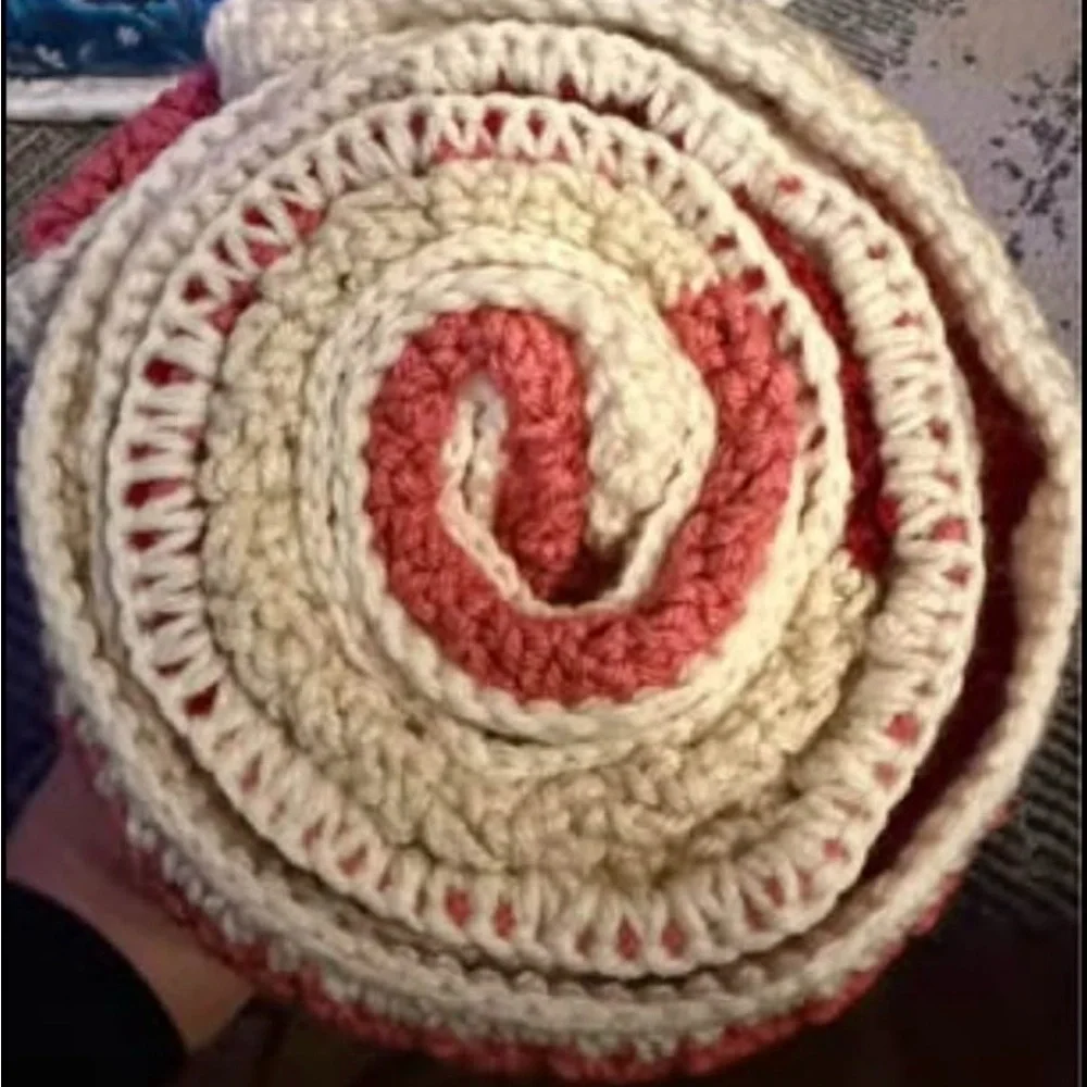 Handmade Cotton Red and Pink Checkered Knit Blanket